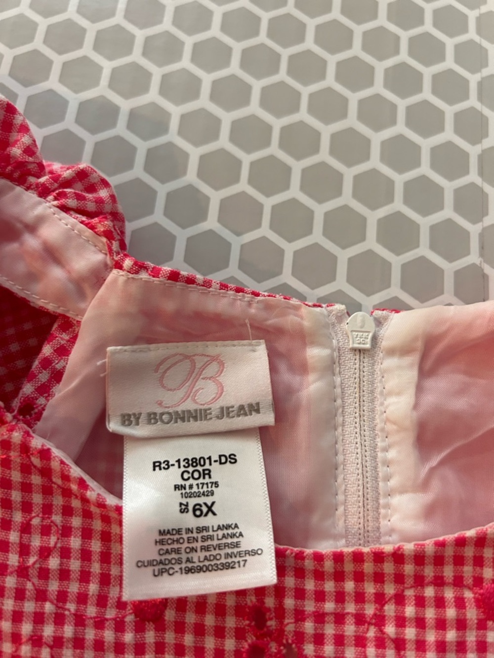 By Bonnie Jean Pink Gingham Dress w Satin Waist Bow w Petticoat Size 6X - Picture 7 of 8